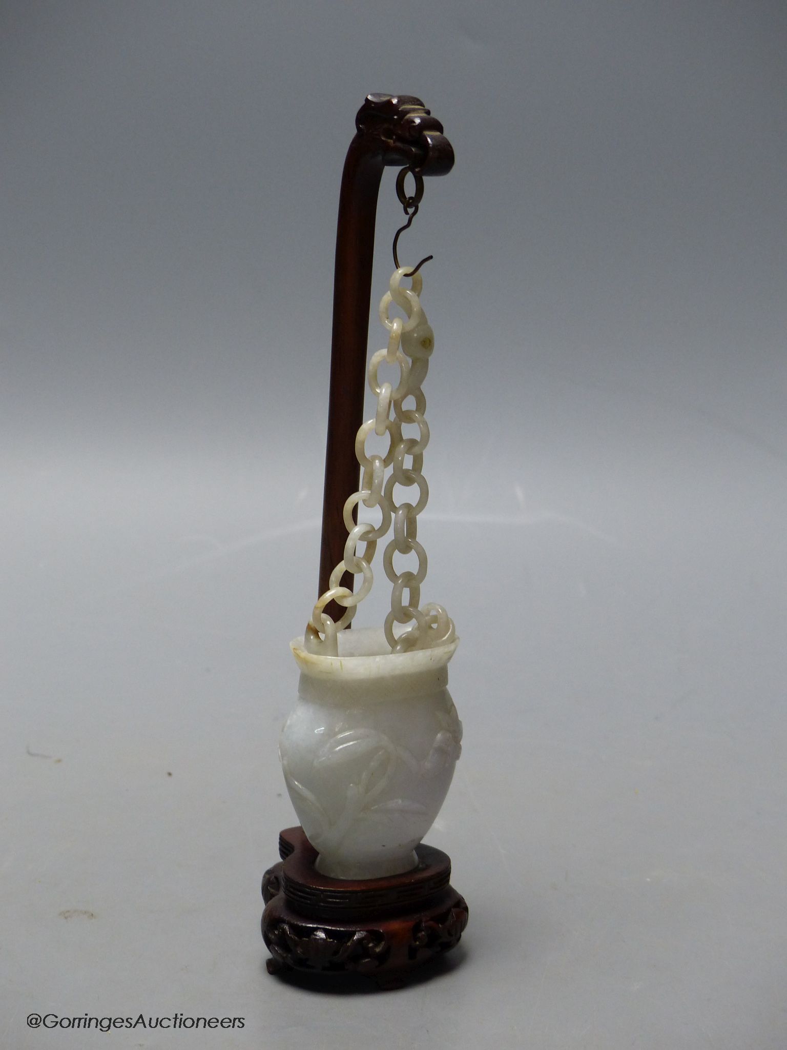 A Chinese celadon jadeite model of a flower basket